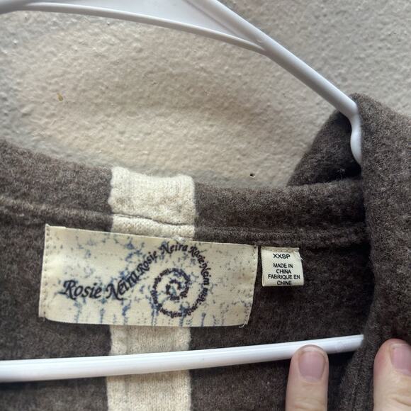 Anthropologie Rosie Neira Brown 100% Wool Cardigan XXS Petite Tie Waist Hooded - Picture 5 of 7